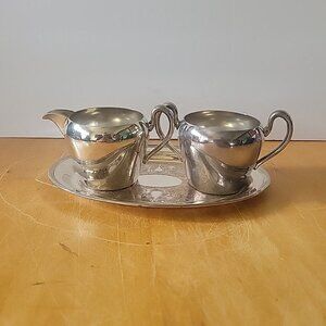 Vintage Academy Silver On Copper Cream Pitcher And Sugar Bowl With Serving Tray